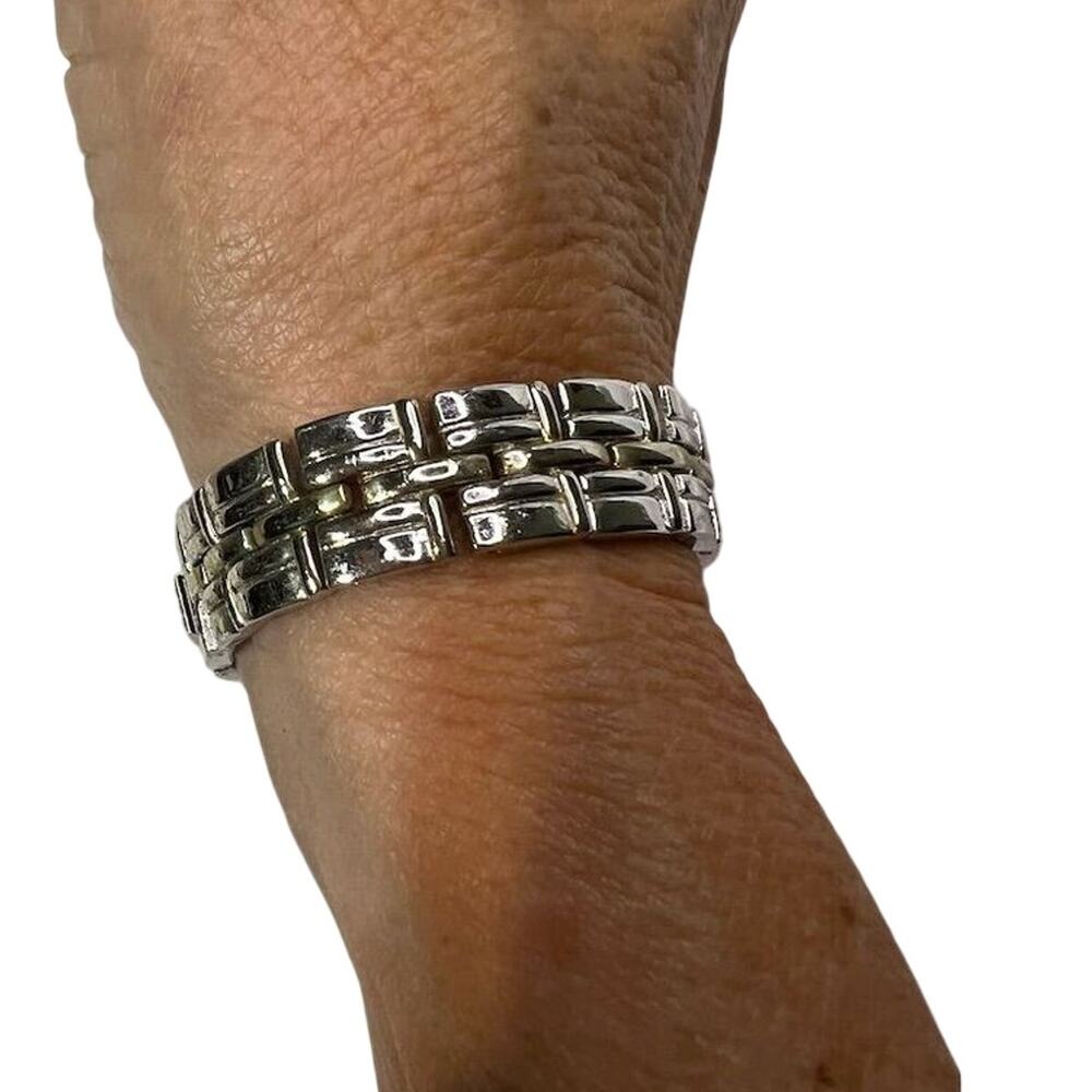 Watch Band Look  Bracelet Three Row Link Bracelet Stainless Steel 7.5 inches - Picture 3 of 5